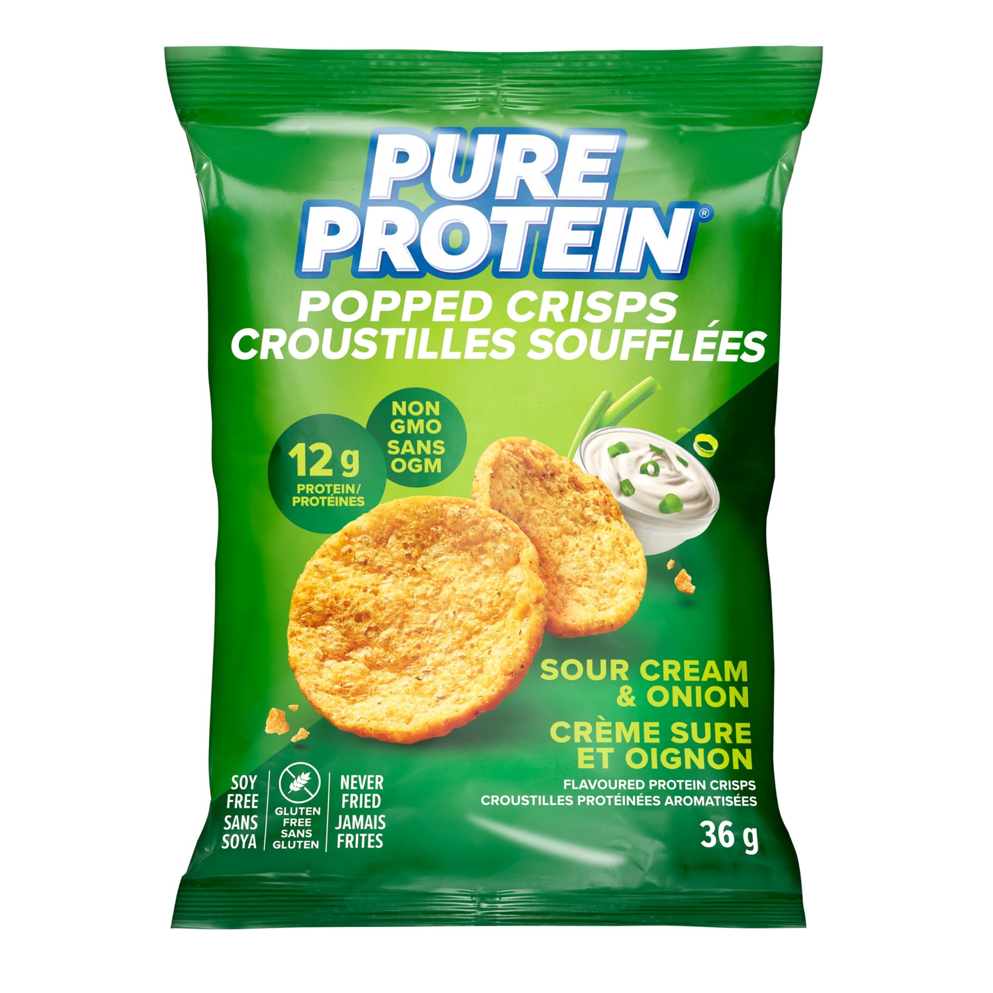Pure Protein Popped Crisps Sour Cream & Onion - 12g Protein Per Bag, 8-Pack