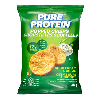Pure Protein Popped Crisps Sour Cream & Onion - 12g Protein Per Bag, 8-Pack