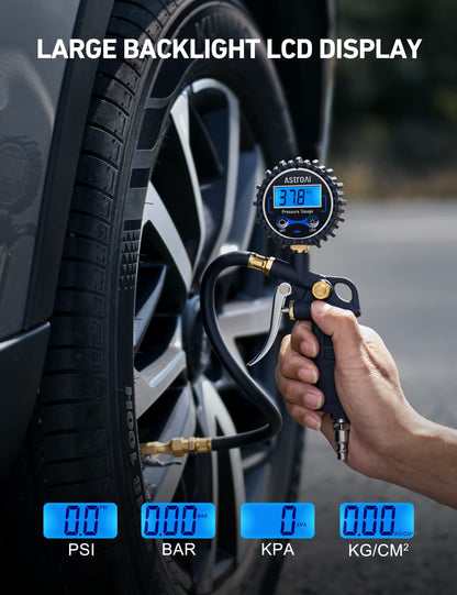 AstroAI Digital Tire Inflator with Pressure Gauge 250 PSI, Heavy Duty Air Compressor Accessory with Precision Air Chuck, Backlit LCD, 4 Unit Settings, Compatible with Car, Truck, SUV & Motorcycle
