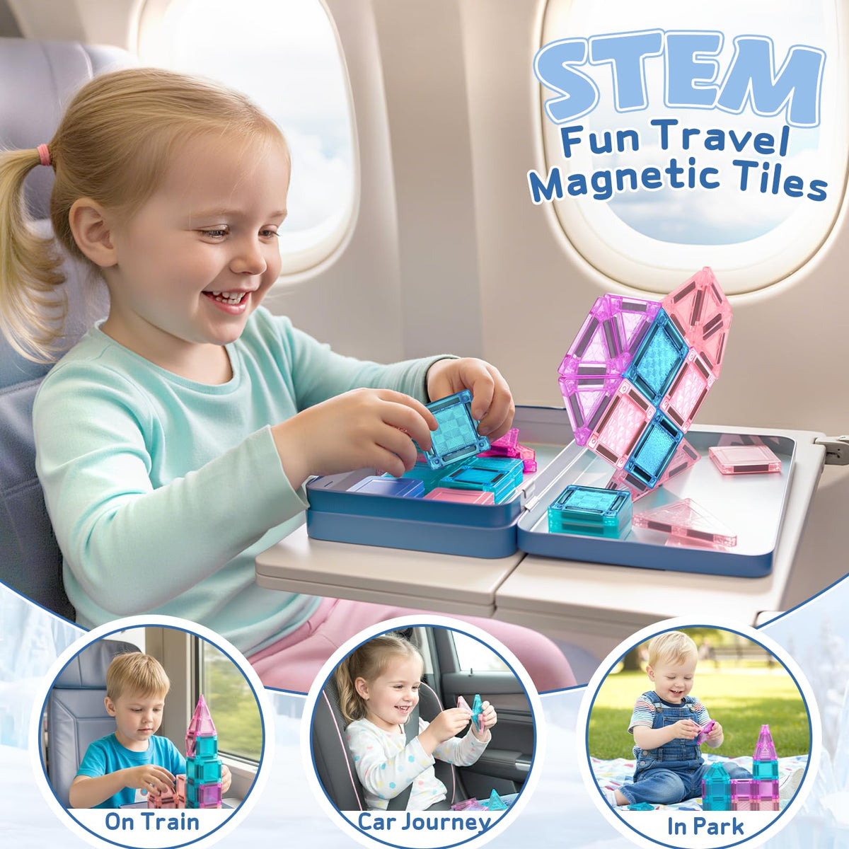 Dreamon 68 PCS Mini Magnetic Tiles Set Ice and Snow Travel Magnetic Tiles for Kids with Tin Box Magnetic Blocks Building Toy Christmas Birthday Gift Girls Boys Age 3 4 5 Years Old 🍁 All In One Marketplace Canada