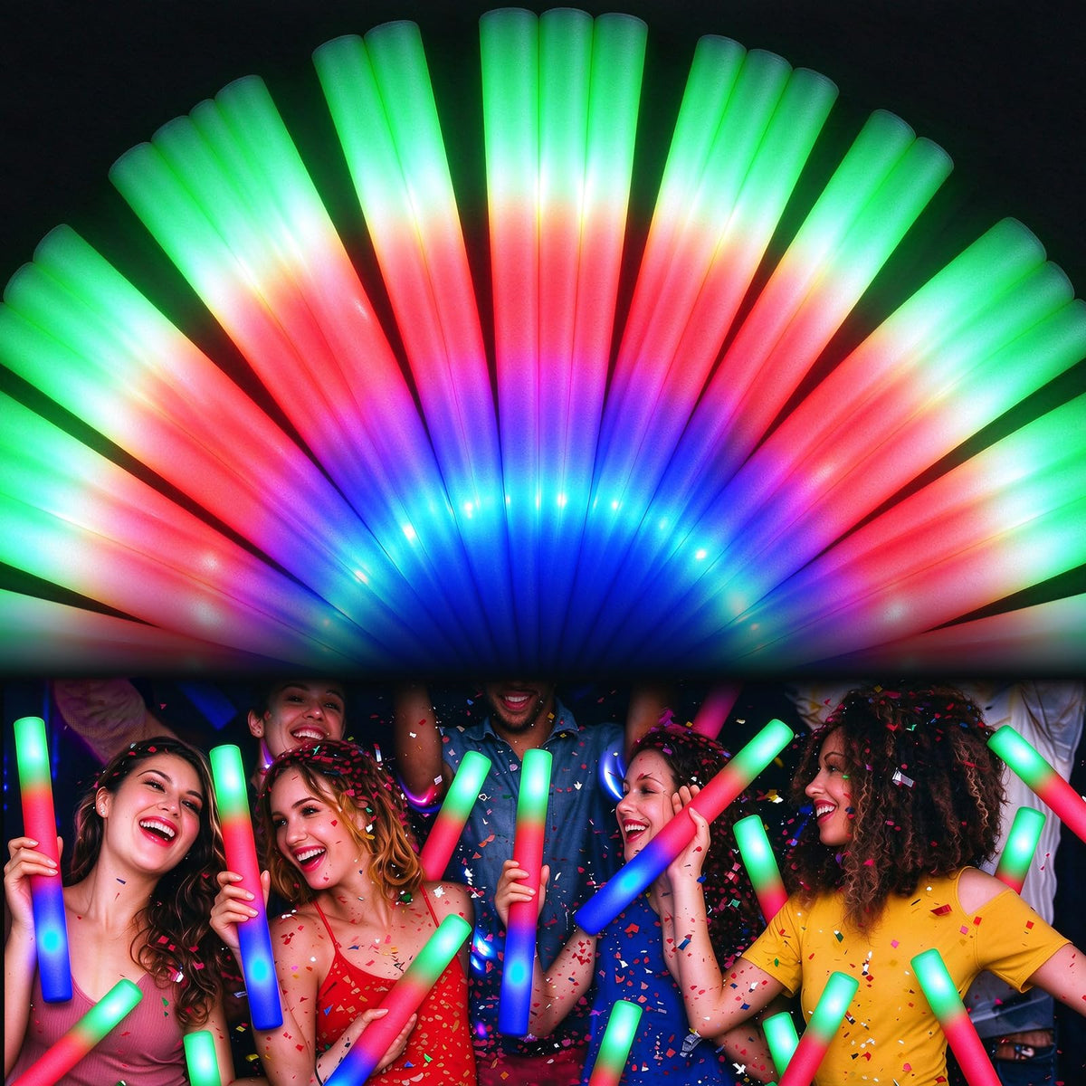 HONLYNE 44 PCS Foam Glow Sticks, Glow Sticks Bulk with 3 Modes Colorful Flashing, LED Light Sticks, Glow in Dark Party Supplies for Wedding, Raves, Birthday, Christmas, New Year 🍁 All In One Marketplace Canada