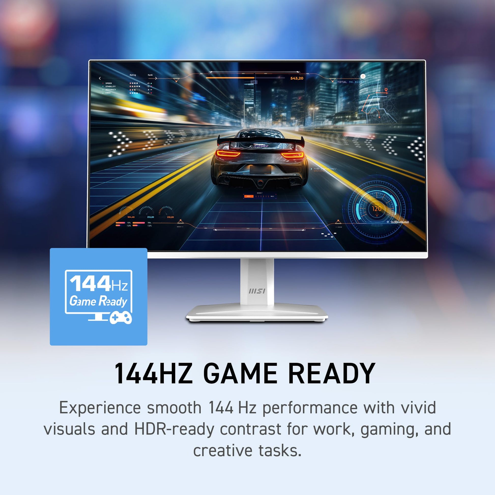 MSI PRO MP243W E14 24-inch IPS 1920 x 1080 (FHD) Computer Monitor, 144Hz, Adaptive-Sync, HDR Ready, HDMI, Display Port, VESA Mountable, Tilt, 4-Side Slim Bezel, 1ms, White MSI