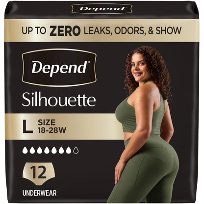 Depend Silhouette Incontinence Underwear, Large, Pink, 12 Count