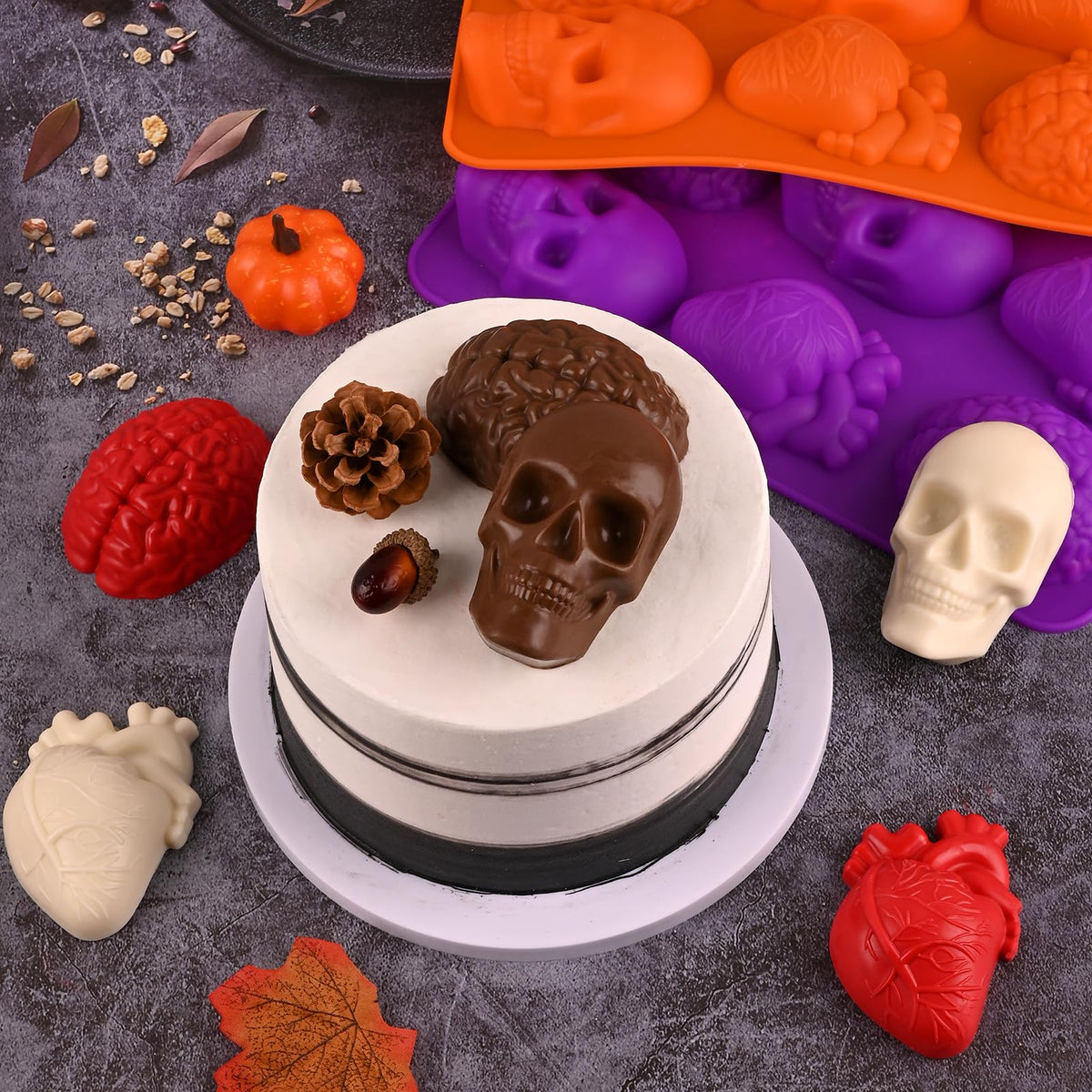Sakolla Skull Brain and Heart Silicone Mold, 2 Pack Halloween Baking Molds for Make Human Organs shape Cake, Chocolate, Gelatin, Jelly, Soap and Resin 🍁 All In One Marketplace Canada