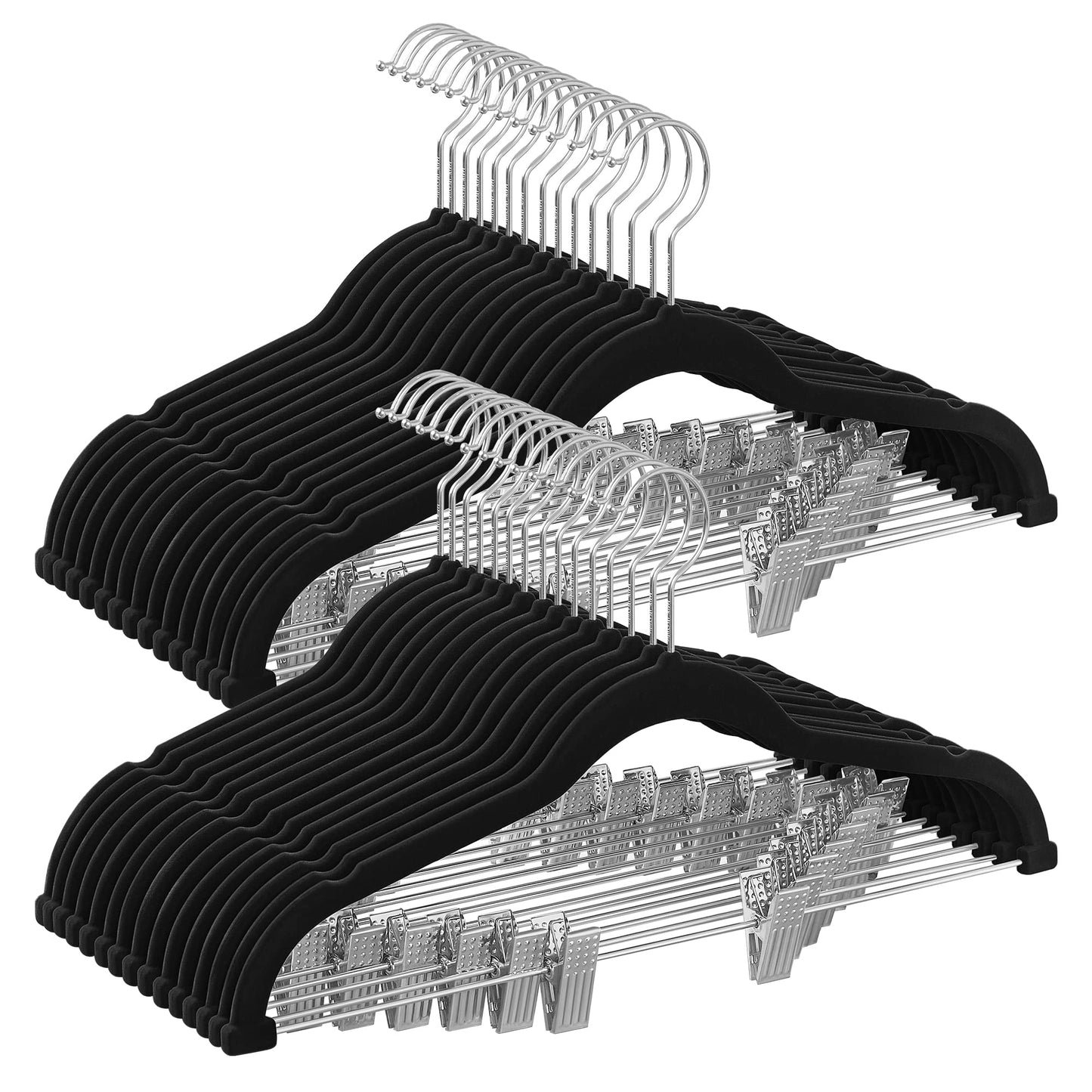 SONGMICS 30-Pack Pants Hangers, 42.5 cm Long Velvet Trousers Hangers with Adjustable Clips, Heavy-Duty, Non-Slip, Space-Saving for Pants, Skirts, Coats, Dresses, Tank Tops, Black UCRF12B30 SONGMICS