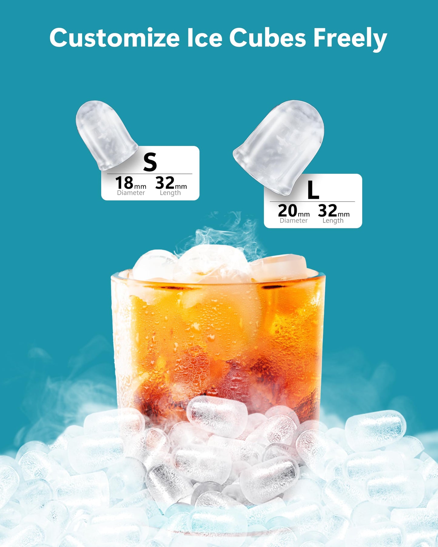 EUHOMY Countertop Ice Maker, 26.5 lbs/24H Portable Ice Machine with Ice Scoop & Basket, Fast 6-10 Mins Ice Making, 2 Ice Sizes, Ideal for Home, Kitchen, RV, Party EUHOMY