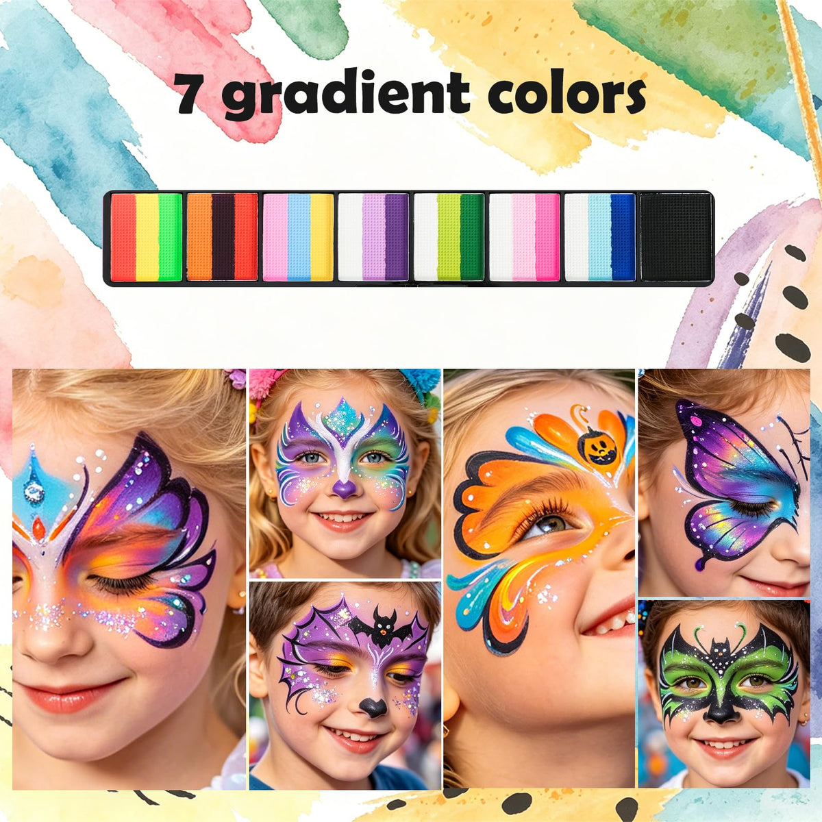 42 Colors Face Painting Kit for Kids，Professional Face Paint Makeup Kit Non-Toxic Water Activated Facepaint Palette with Brush, Stencil, Sponge, Gem, for Party Halloween Christmas 🍁 All In One Marketplace Canada