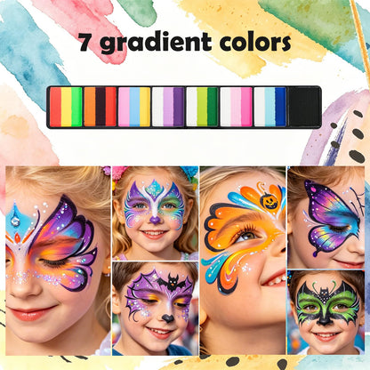 42 Colors Face Painting Kit for Kids，Professional Face Paint Makeup Kit Non-Toxic Water Activated Facepaint Palette with Brush, Stencil, Sponge, Gem, for Party Halloween Christmas 🍁 All In One Marketplace Canada