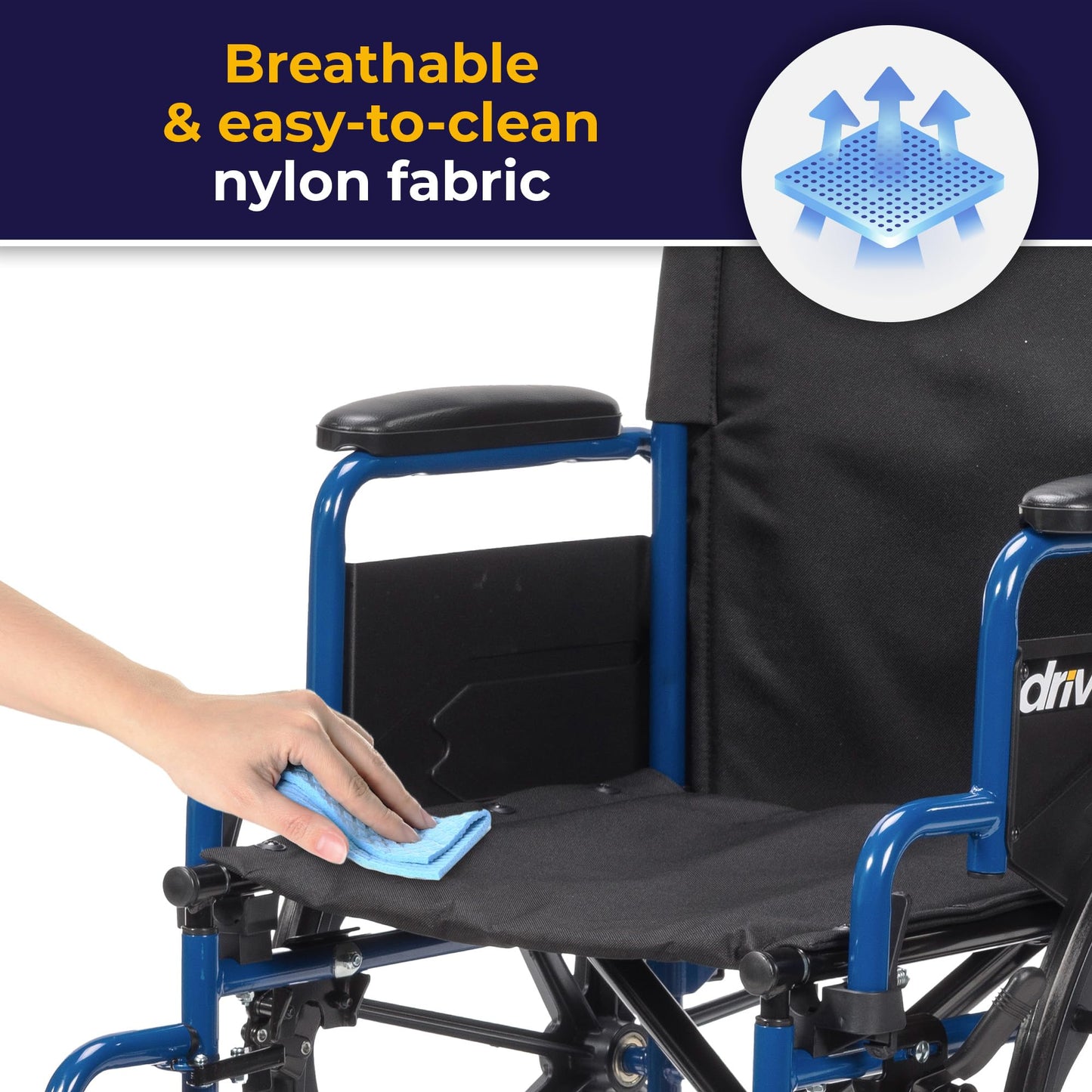Drive Medical Single Axle Blue Streak Wheelchair, Flip Back Desk Arm, Swing Away Footrests, 18", 1 Count Drive Medical