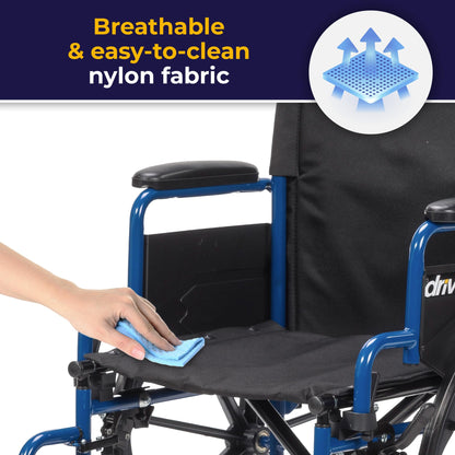 Drive Medical Single Axle Blue Streak Wheelchair, Flip Back Desk Arm, Swing Away Footrests, 18", 1 Count Drive Medical