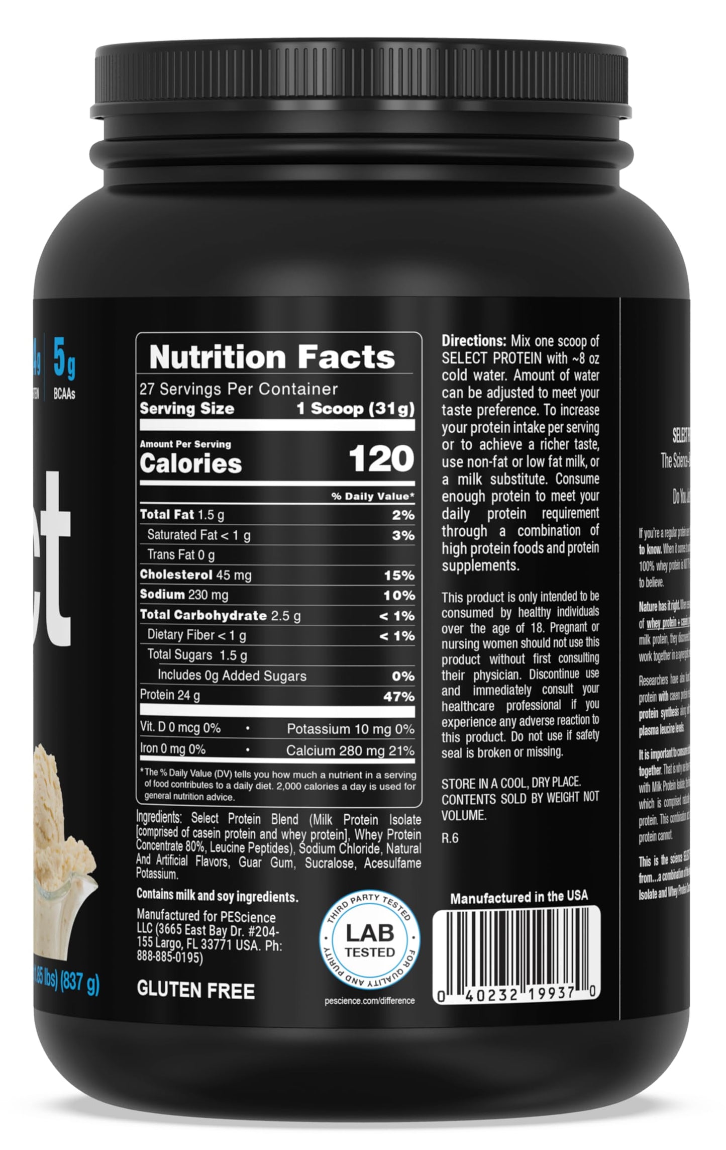 PEScience Select Protein Powder, Whey and Casein Blend, Lean Protein Powder for Women and Men, Low Calorie, Low Carb, Keto Friendly, Gluten Free - Gourmet Vanilla, 27 Servings