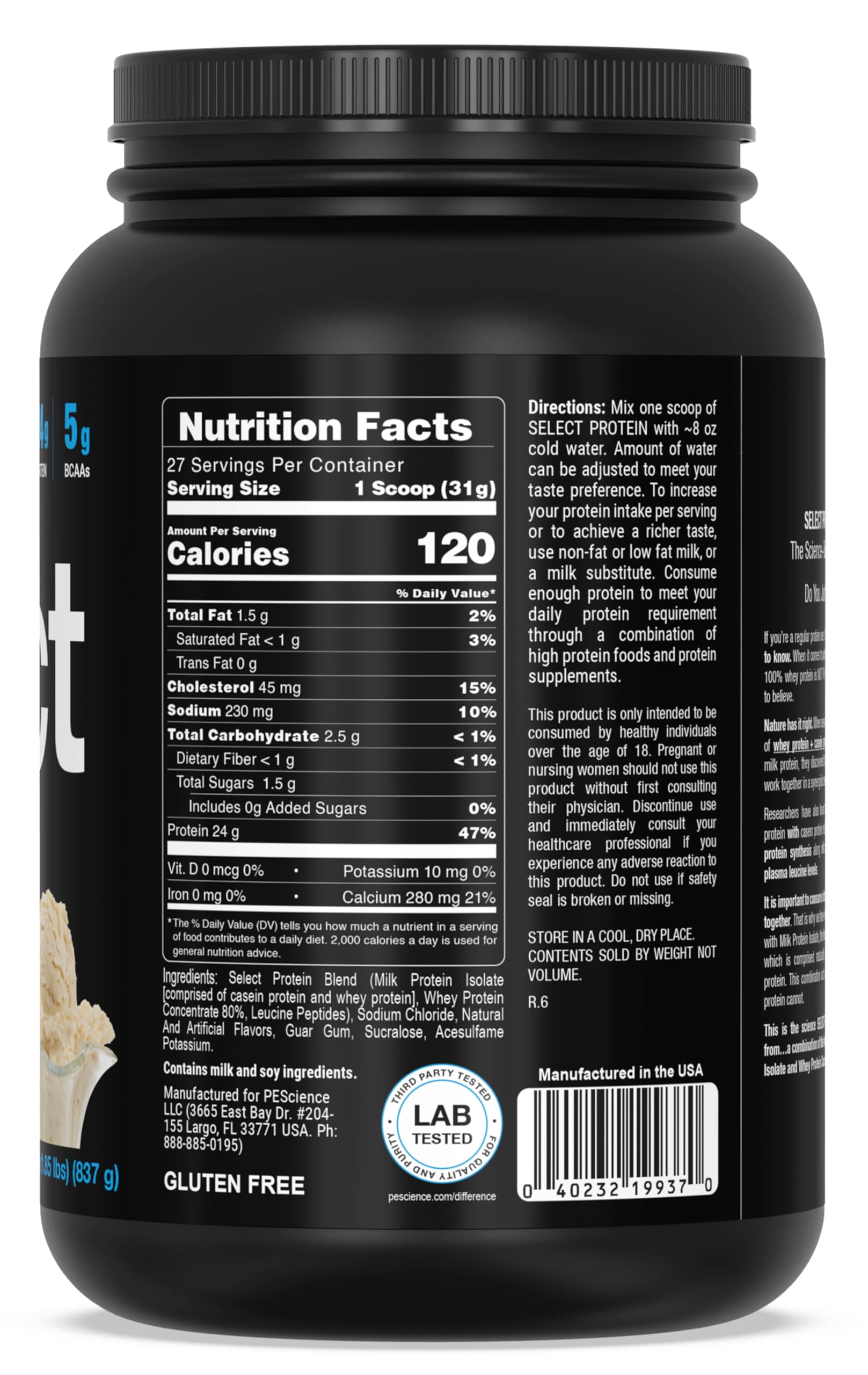 PEScience Select Protein Powder, Whey and Casein Blend, Lean Protein Powder for Women and Men, Low Calorie, Low Carb, Keto Friendly, Gluten Free - Gourmet Vanilla, 27 Servings