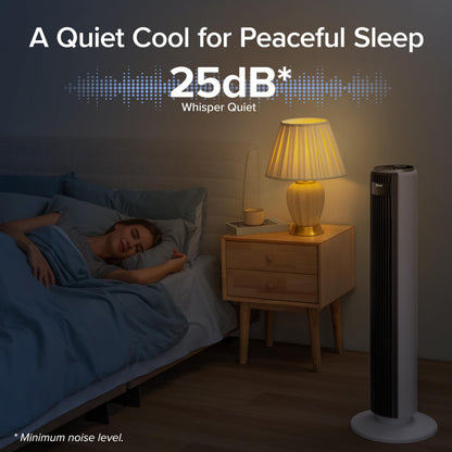 Levoit 25dB Tower Fan for Bedroom, 26ft/s Velocity Standing Fan, 90° Oscillating Cooling Fans for Home, 12 Speeds, LED Display, 4 Modes, 12H Timer, Bladeless, Remote Control, 36 inch