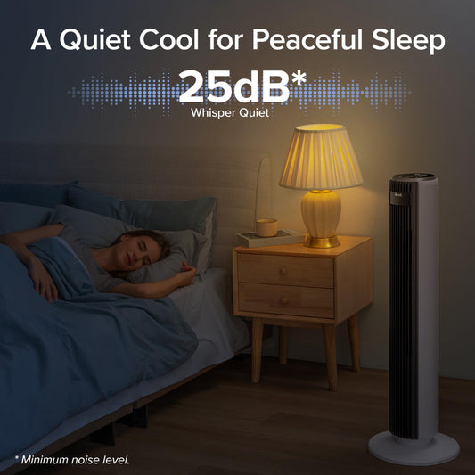 Levoit 25dB Tower Fan for Bedroom, 26ft/s Velocity Standing Fan, 90° Oscillating Cooling Fans for Home, 12 Speeds, LED Display, 4 Modes, 12H Timer, Bladeless, Remote Control, 36 inch