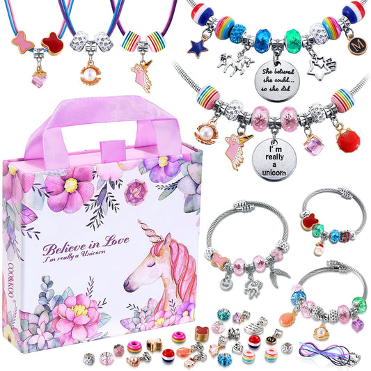 Girls Charm Bracelet Making Kit: Unicorn Toys for Girls Gifts 8-12 Years Old, Birthday Gifts 6 7 8 9 10 Year Old Girl Gift Ideas, Inspires Creativity Art and Crafts for Kids Age 6-8 Jewelry Making Set