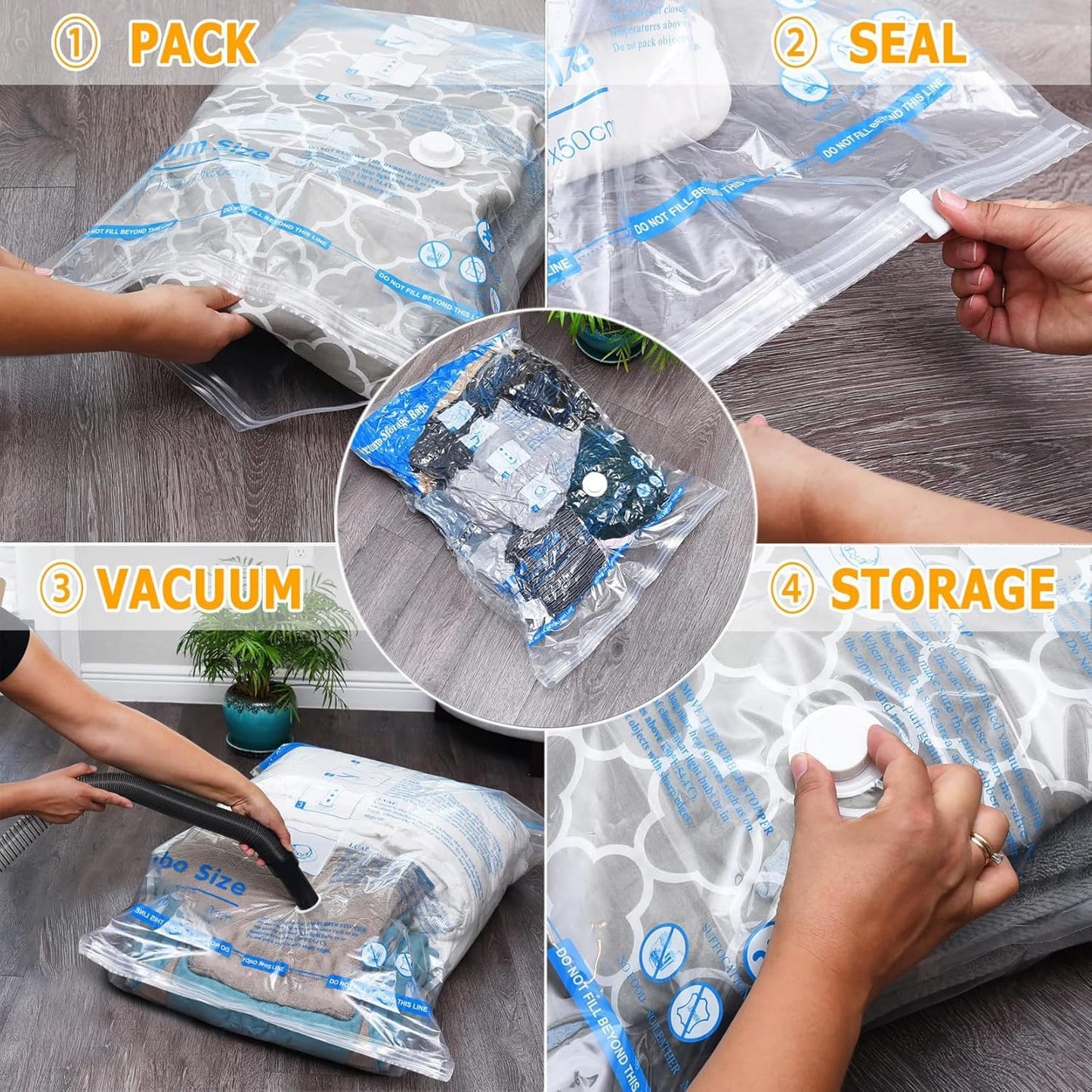 Vacuum Storage Bags 8 Medium, Space Saver Sealer Bags, Airtight Compression Bags for Clothes, Pillows, Comforters, Blankets, Bedding