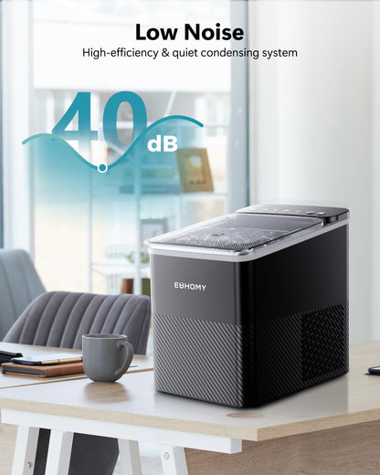 EUHOMY Countertop Ice Maker, 26.5 lbs/24H Portable Ice Machine with Ice Scoop & Basket, Fast 6-10 Mins Ice Making, 2 Ice Sizes, Ideal for Home, Kitchen, RV, Party EUHOMY