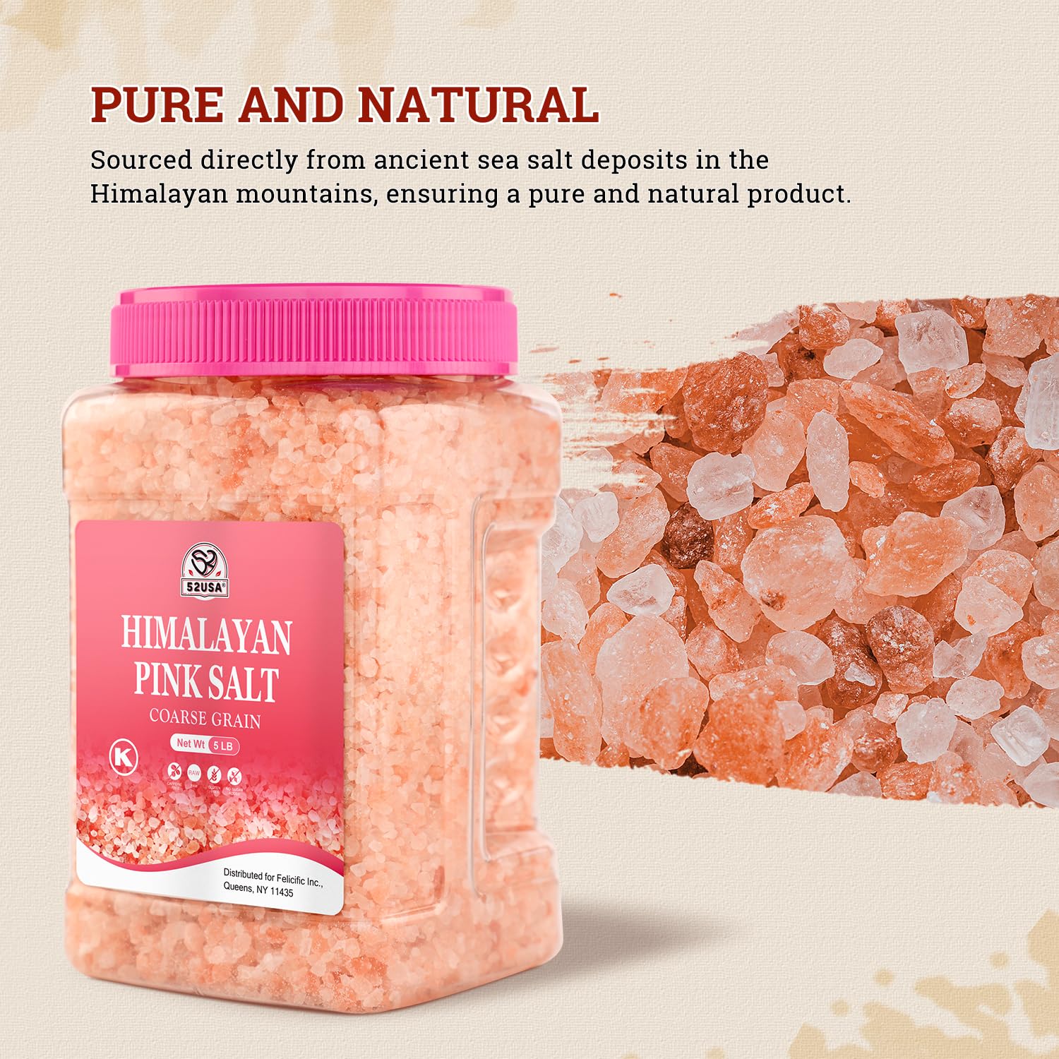 52USA Himalayan Pink Salt Coarse - 5 Pound Bulk, 80+ Minerals, Pure Unrefined