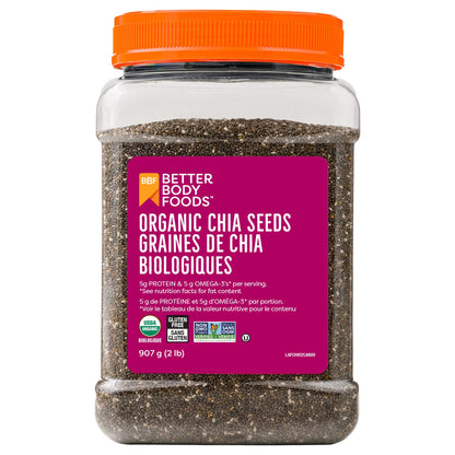 Betterbody Foods Organic Chia Seeds with Omega-3, Non-GMO, Gluten-Free, Vegan, Kosher, 2 pounds (907 grams) - Available at All In One Marketplace Canada
