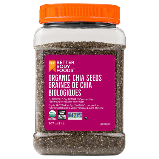 Betterbody Foods Organic Chia Seeds with Omega-3, Non-GMO, Gluten-Free, Vegan, Kosher, 2 pounds (907 grams) - Available at All In One Marketplace Canada