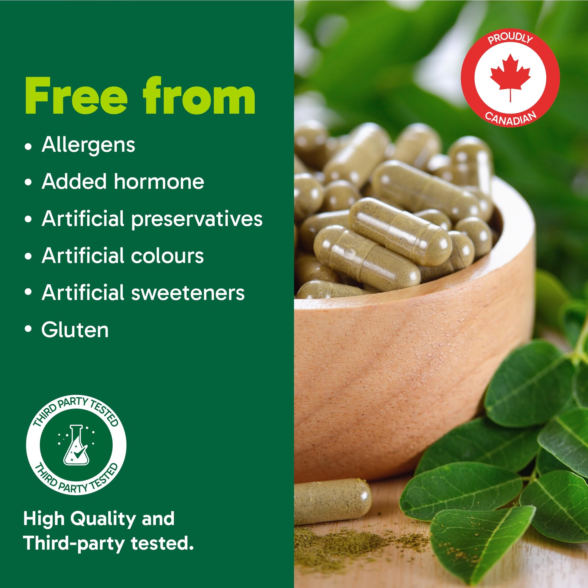 Organika Canadian-Made Moringa Leaf Extract- 1200mg Daily Dose, High Potency, Powerful Antioxidant, Anti-Inflammatory, Blood-Sugar Support, Detox, Source of Vitamins and Minerals- 120vcaps Organika
