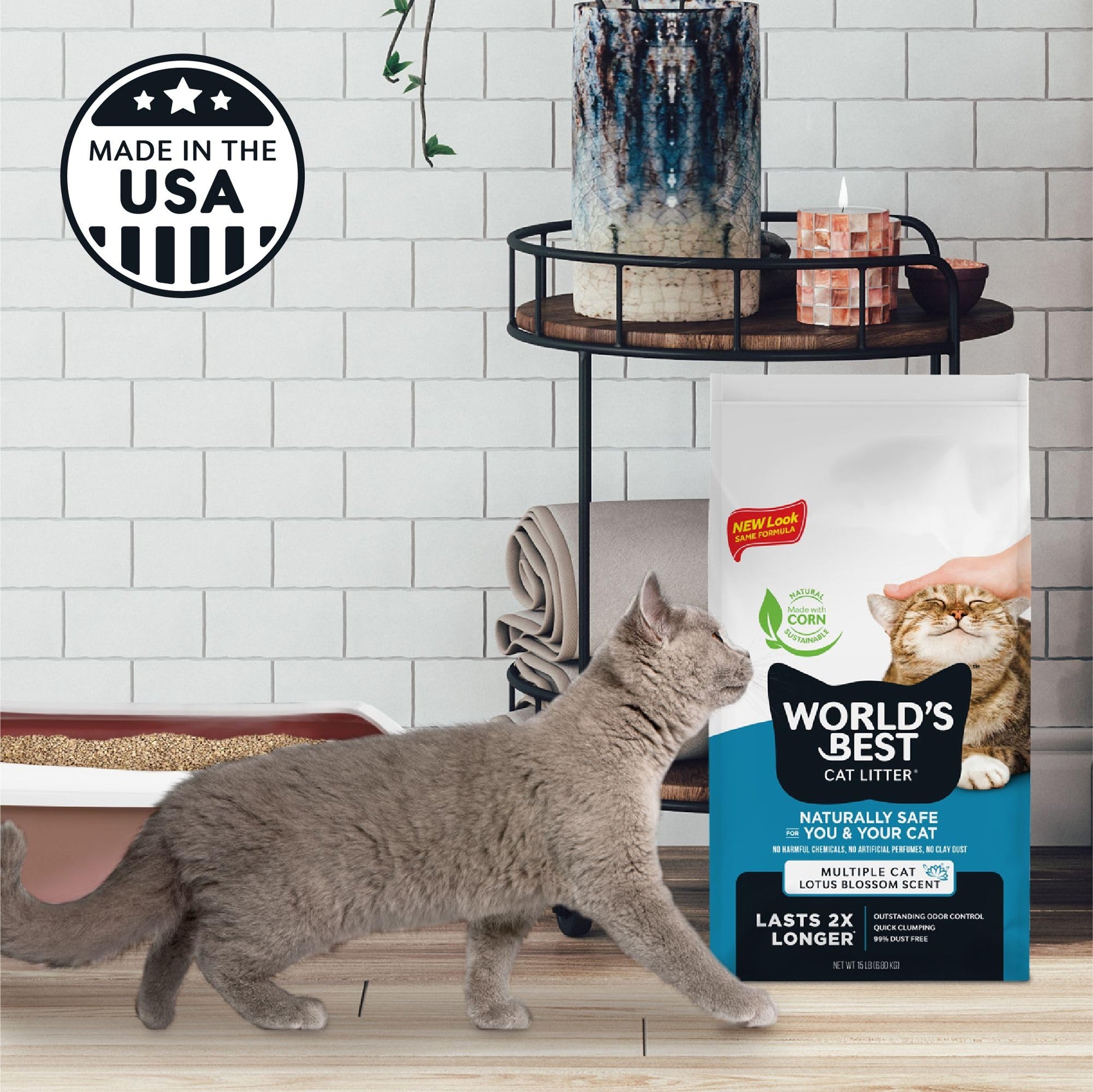 World's Best CAT Litter Multiple Cat Lotus Blossom Scented 32-Pounds - Natural Ingredients, Quick Clumping, Flushable, 99% Dust Free & Made in USA - Floral Fragrance & Long-Lasting Odor Control World's Best Cat Litter