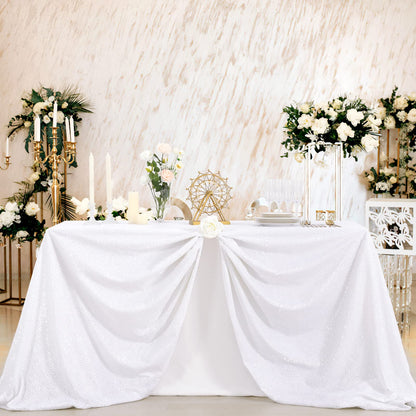B-COOL Sequin Tablecloth White Wedding Table Decoration 90x90 Inch Sequin
