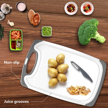 Cutting Boards for Kitchen, Plastic Chopping Board Set of 4 with Non-Slip Feet and Deep Drip Juice Groove, Easy Grip Handle - Available at All In One Marketplace Canada