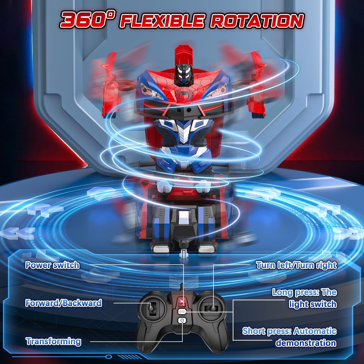 Spider Transform Remote Control Cars for Kids - 2.4GHz RC Police Car for 3 4 5 6 7 8 Year Old Boys, 1:18 Scale Robot Toy Car with One-Key Transformation & 360° Rotation, Kids Christmas Birthday Gifts - Available at All In One Marketplace Canada