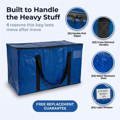 ClearSpace Heavy Duty Moving Bags or Storage Bag, 6 Pack – Large Moving Boxes with Backpack Straps, Zippers & Handles – Perfect for College Dorm, Traveling, Camping, Christmas Decorations - Available at All In One Marketplace Canada