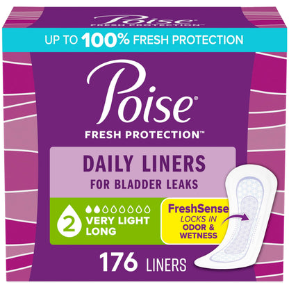 Poise Daily Postpartum Incontinence Panty Liners, Very Light Absorbency, Long, 176 Count (4 Packs of 44) - Available at All In One Marketplace Canada