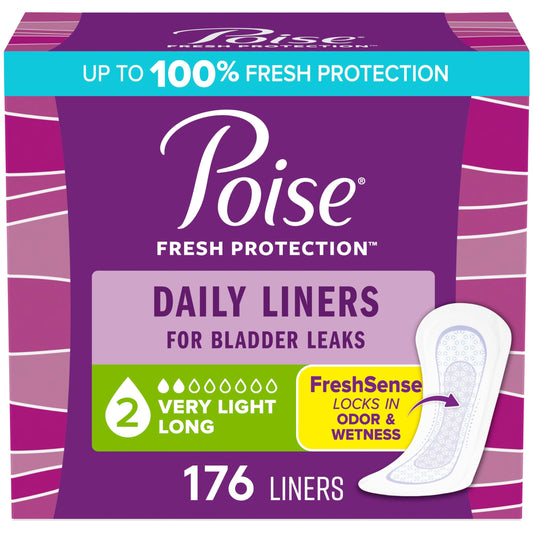 Poise Daily Postpartum Incontinence Panty Liners, Very Light Absorbency, Long, 176 Count (4 Packs of 44) - Available at All In One Marketplace Canada