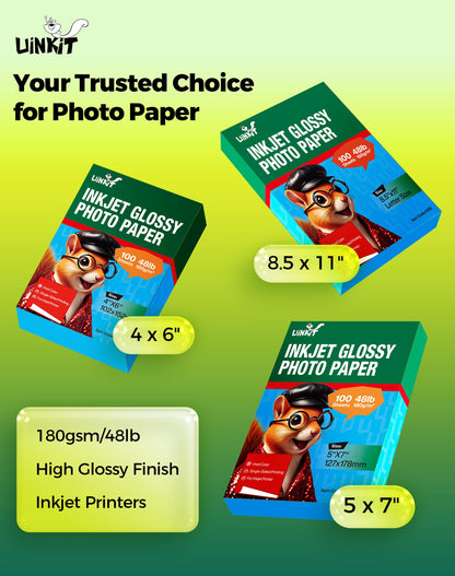 Uinkit Glossy Inkjet Photo Paper 8.5x11 Inches 100 Sheets 48lb Dye Ink 180Gsm Professional Photographic Paper Letter Size 8.5mil Instant Dry Suitable for All Dye Ink Printers (100, 8.5x11Inches)