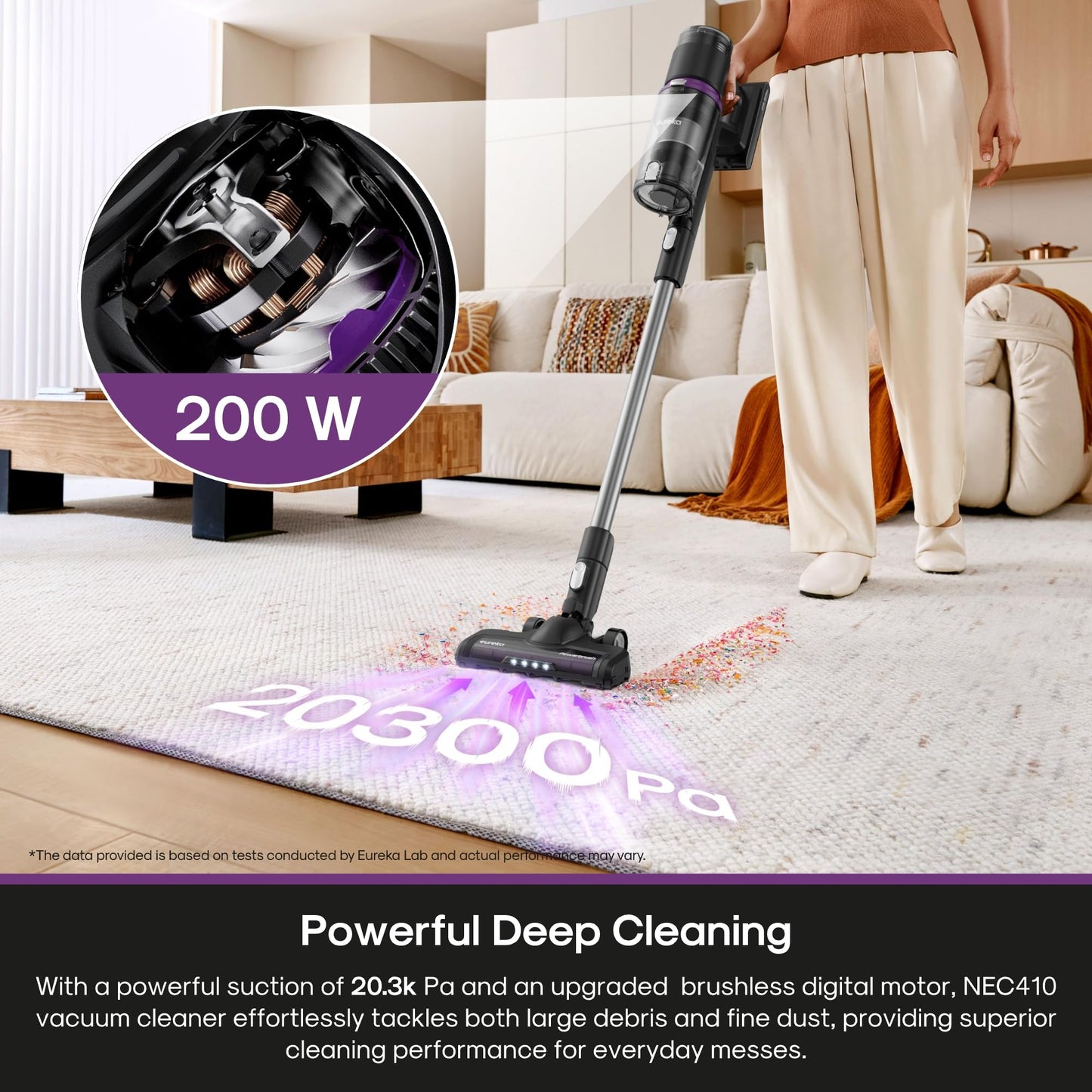 Eureka Cordless Vacuum Cleaner Powerful for Hard Floor and Pet Hair, Lightweight Portable Convenient Cordless Stick and Handheld Vacuum LED Headlight, Black, ReactiClean NEC410BK w/Detachable Battery EUREKA