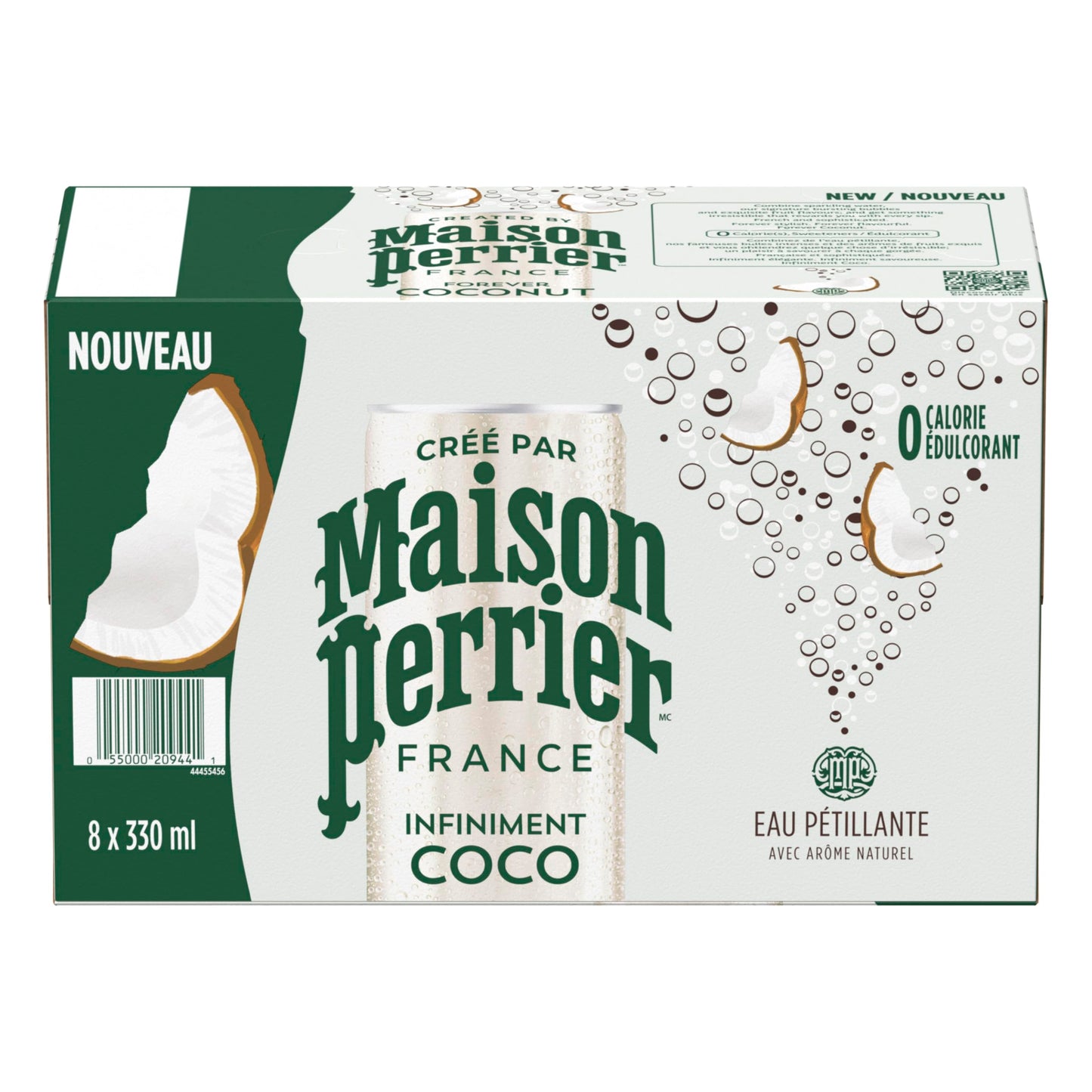 Maison Perrier Forever Coconut Sparkling Water - Natural Flavour, Zero Calories, 24 Pack (330ml Cans)