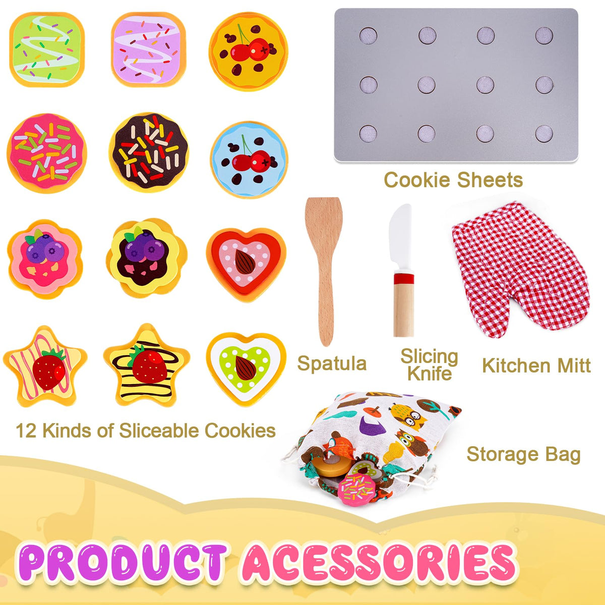 Slice and Bake Wooden Cookie Play Food Set for Kids Kitchen - Toy Food 🍁 All In One Marketplace Canada