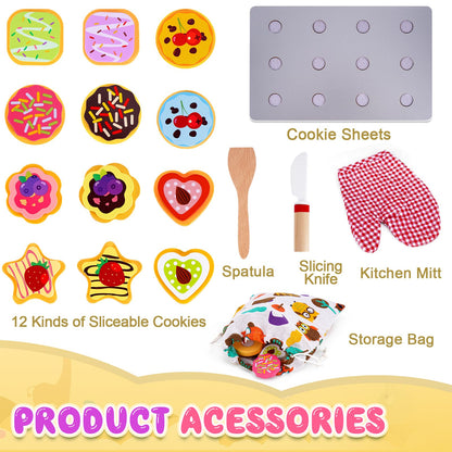 Slice and Bake Wooden Cookie Play Food Set for Kids Kitchen - Toy Food 🍁 All In One Marketplace Canada