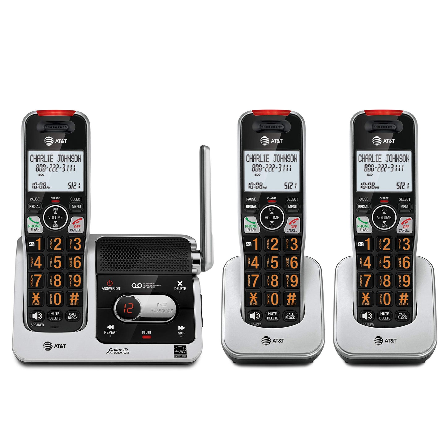 AT&T BL102-3 DECT 6.0 3-Handset Cordless Phone for Home with Answering Machine, Call Blocking, Caller ID Announcer, Audio Assist, Intercom, and Unsurpassed Range, Silver/Black 🍁 All In One Marketplace Canada