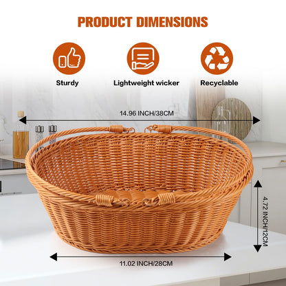 Boensi Wicker Basket with handle, 38x28x12cm Gift basket empty/Fruit Basket – Perfect for Kitchen Storage,Christmas Gift,Table Centerpieces, Serving Bread, Fruit & Vegetable 🍁 All In One Marketplace Canada