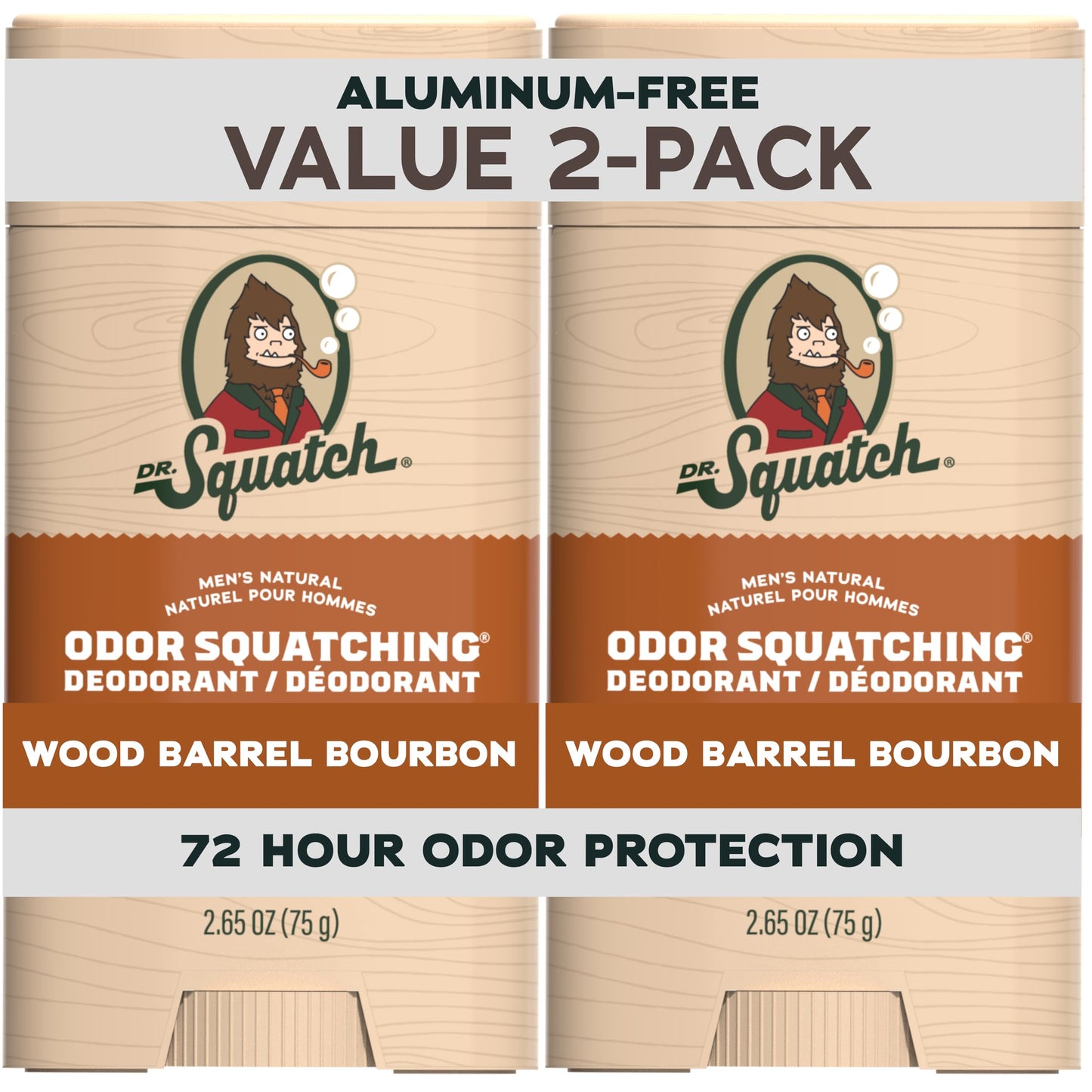Dr. Squatch Natural Men’s Deodorant – Aluminium Free Natural Deodorant For Men with Charcoal & Postbiotics for 72-Hour Odor Protection – Wood Barrel Bourbon, 2.65oz Stick (2-pack) - Available at All In One Marketplace Canada