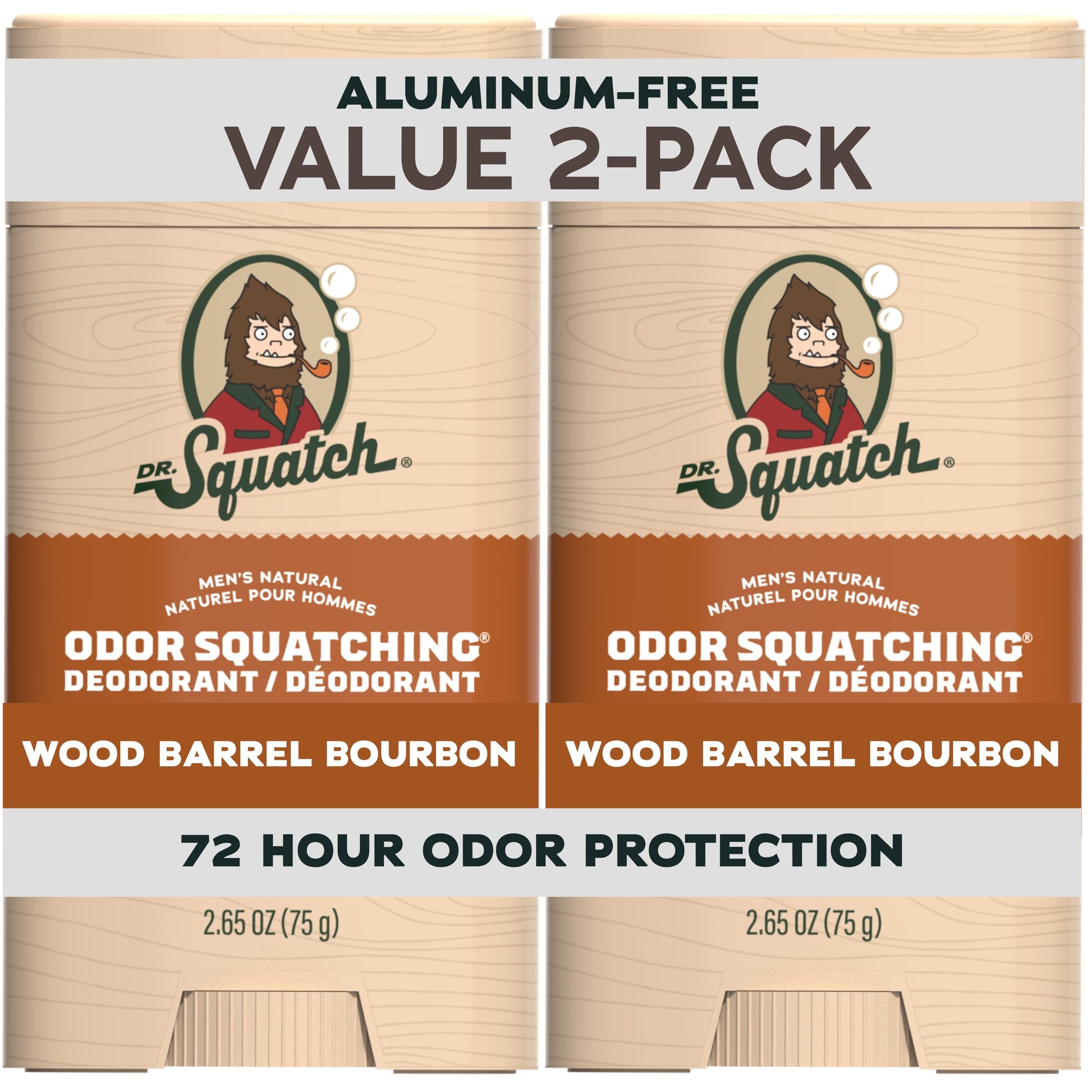 Dr. Squatch Natural Men’s Deodorant – Aluminium Free Natural Deodorant For Men with Charcoal & Postbiotics for 72-Hour Odor Protection – Wood Barrel Bourbon, 2.65oz Stick (2-pack) - Available at All In One Marketplace Canada