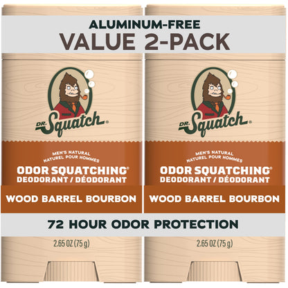 Dr. Squatch Natural Men’s Deodorant – Aluminium Free Natural Deodorant For Men with Charcoal & Postbiotics for 72-Hour Odor Protection – Wood Barrel Bourbon, 2.65oz Stick (2-pack) - Available at All In One Marketplace Canada