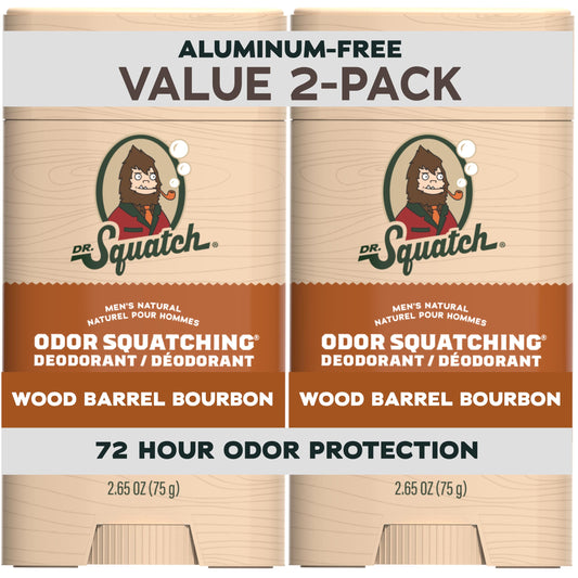 Dr. Squatch Natural Men’s Deodorant – Aluminium Free Natural Deodorant For Men with Charcoal & Postbiotics for 72-Hour Odor Protection – Wood Barrel Bourbon, 2.65oz Stick (2-pack) - Available at All In One Marketplace Canada
