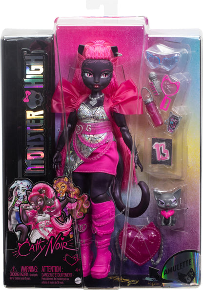 Monster High Catty Noir Doll with Pet Cat Amulette and Accessories Like Backpack, Music Book, Microphone and More 🍁 All In One Marketplace Canada