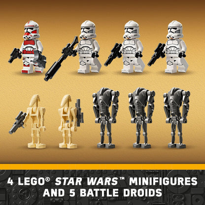 LEGO Star Wars Clone Trooper & Battle Droid Battle Pack Set for Kids, Buildable Toy Speeder Bike Vehicle, Tri-Droid and Defensive Post, Collectible, Gift for Boys and Girls Aged 7 and Up, 75372 LEGO