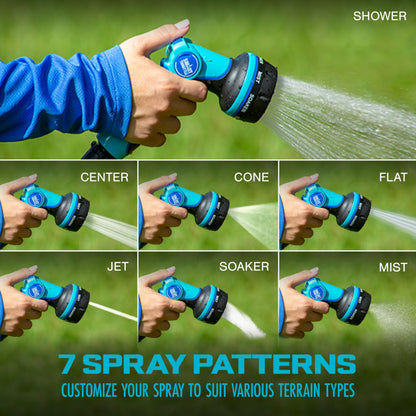 Aqua Joe AJHN102 Heavy Duty Indestructible Metal Multi Function Adjustable Hose Nozzle with Smart Throttle, Blue Aqua Joe