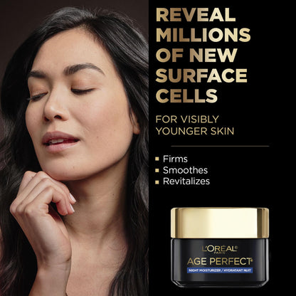 L'Oreal Paris Night Face Moisturizer Cream, Age Perfect Cell Renewal, with Antioxidant Recovery Complex + Vitamin E, Smoothes the look of Wrinkles for Firmer looking Skin, Skincare, 50 mL