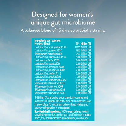 Genuine Health Advanced Gut Health Probiotic Women's Daily 50 Billion CFU - Healthy Digestion & Gut Flora Support - Women’s Probiotic - Vegan, Gluten-Free & Non-GMO - 60 Capsules (60 Servings) - Available at All In One Marketplace Canada
