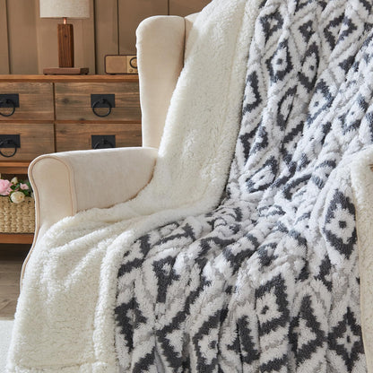 Lotus Karen Sherpa Throw Blankets for Couch Thick and Warm Blanket for Winter Soft Fuzzy Cozy Fluffy Blanket for Sofa Diamond Jacquard Grey 50"x60" 🍁 All In One Marketplace Canada