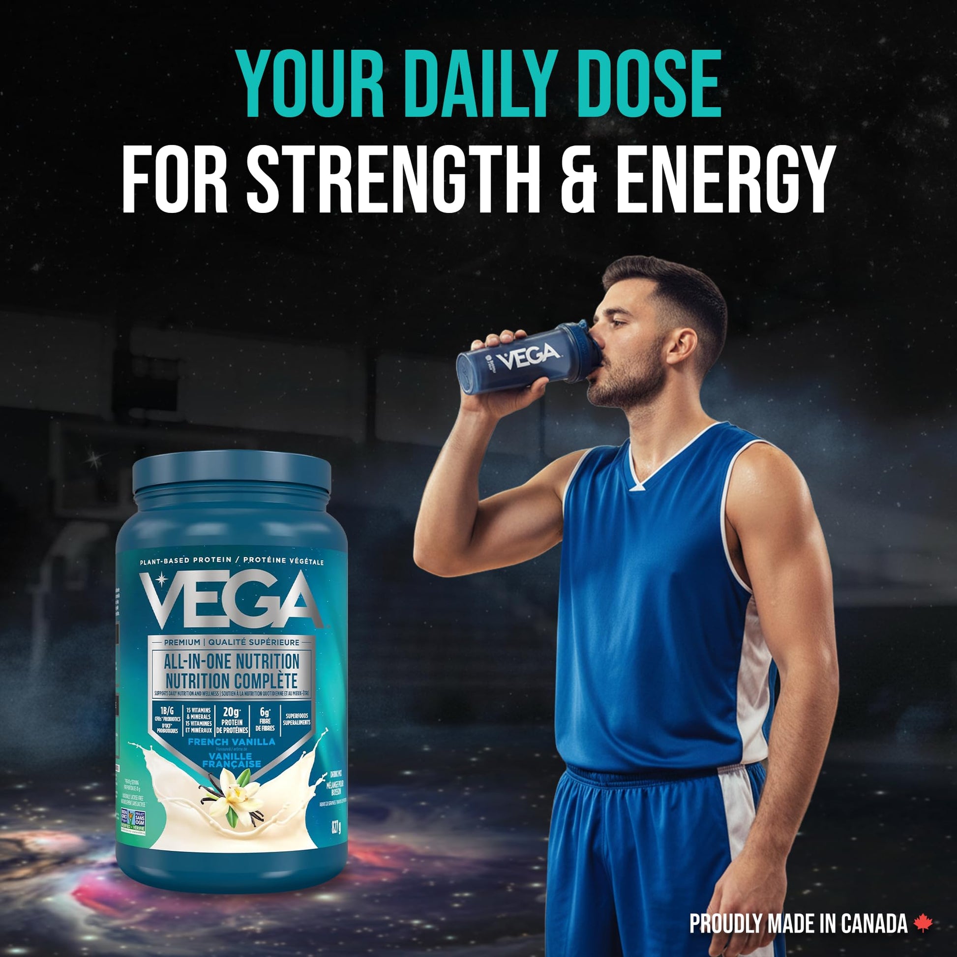 Vega Premium All-in-One Nutrition Protein Powder – 20g Plant-Based Vegan Protein, Vitamins & Probiotics, Vanilla, 827g (20 Servings)